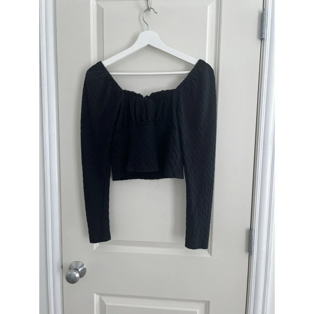 Free People Ladybug Long Sleeve Sweetheart Neck Top Black Size S Corset Boho